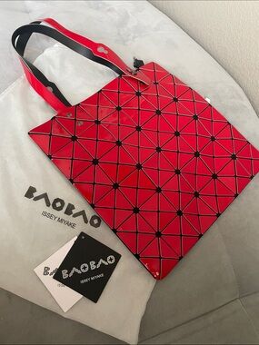 Issey Miyake Red Bao Bao Geometric Tote with Black Accents
